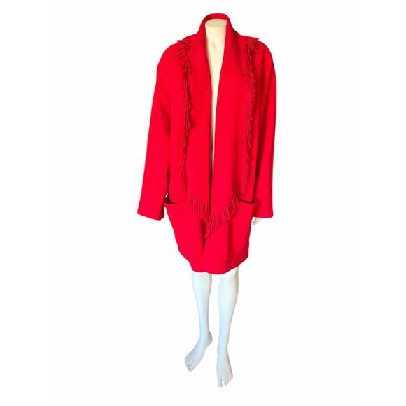 Andrea Jovine Womens Boiled Wool Fringe Oversized Jacket Red Wool Vintage Medium - Picture 3 of 8